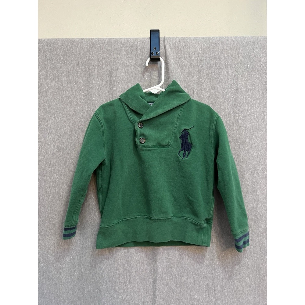 Vintage Polo Ralph Lauren Sz 5 Youth Pullover Collared Sweatshirt Green Y2K Prep
